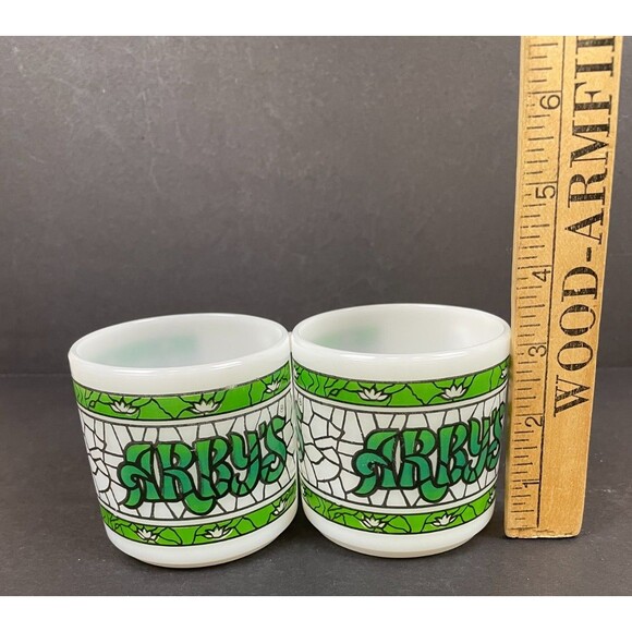 2 Arby's Green Stained Glass Mugs White Milk Glass Retro Federal Heat Proof - Picture 9 of 9